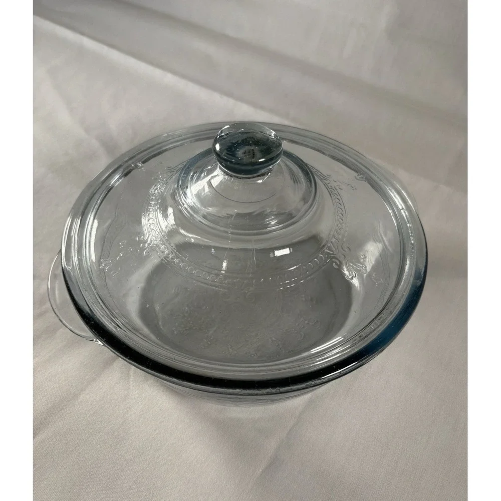 VTG Fire King Sapphire Blue Casserole Dish & Lid Philbe Embossed 7